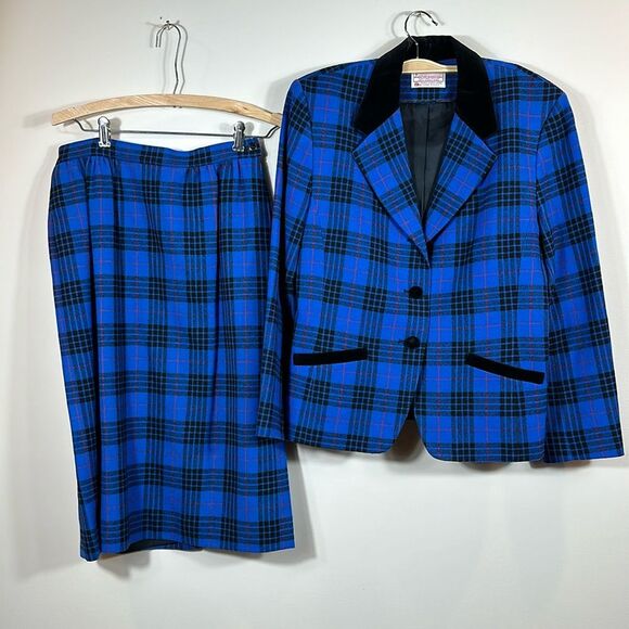 Pendleton 100% Virgin Wool Vintage Morgan Tartan Women Skirt Suit Size 10 Petite - Picture 1 of 16